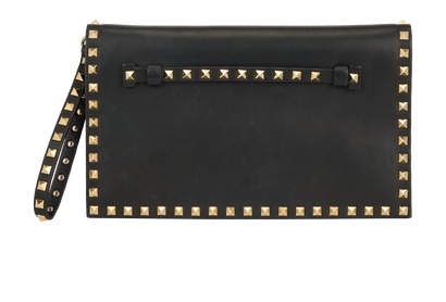 Large Rockstud Clutch, &pound;295, Handbags, Black, Leather, Front view